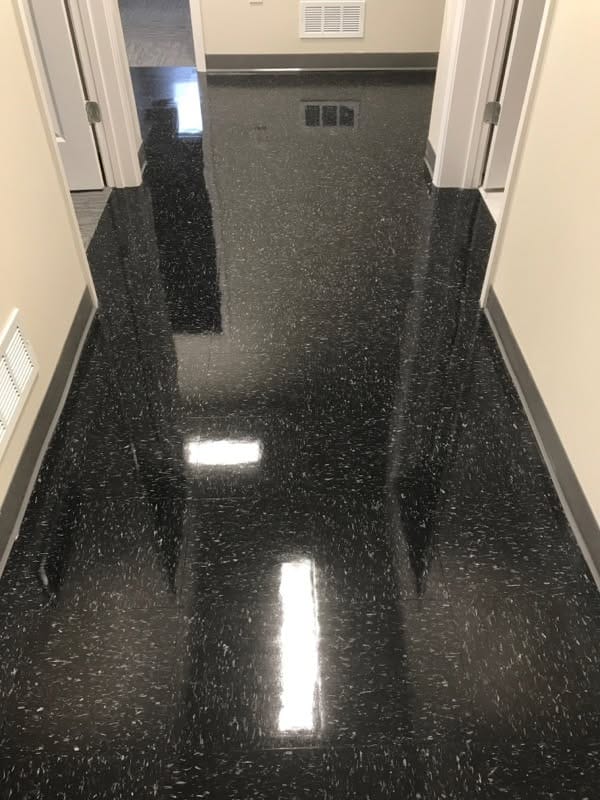 Dull black stone floor after