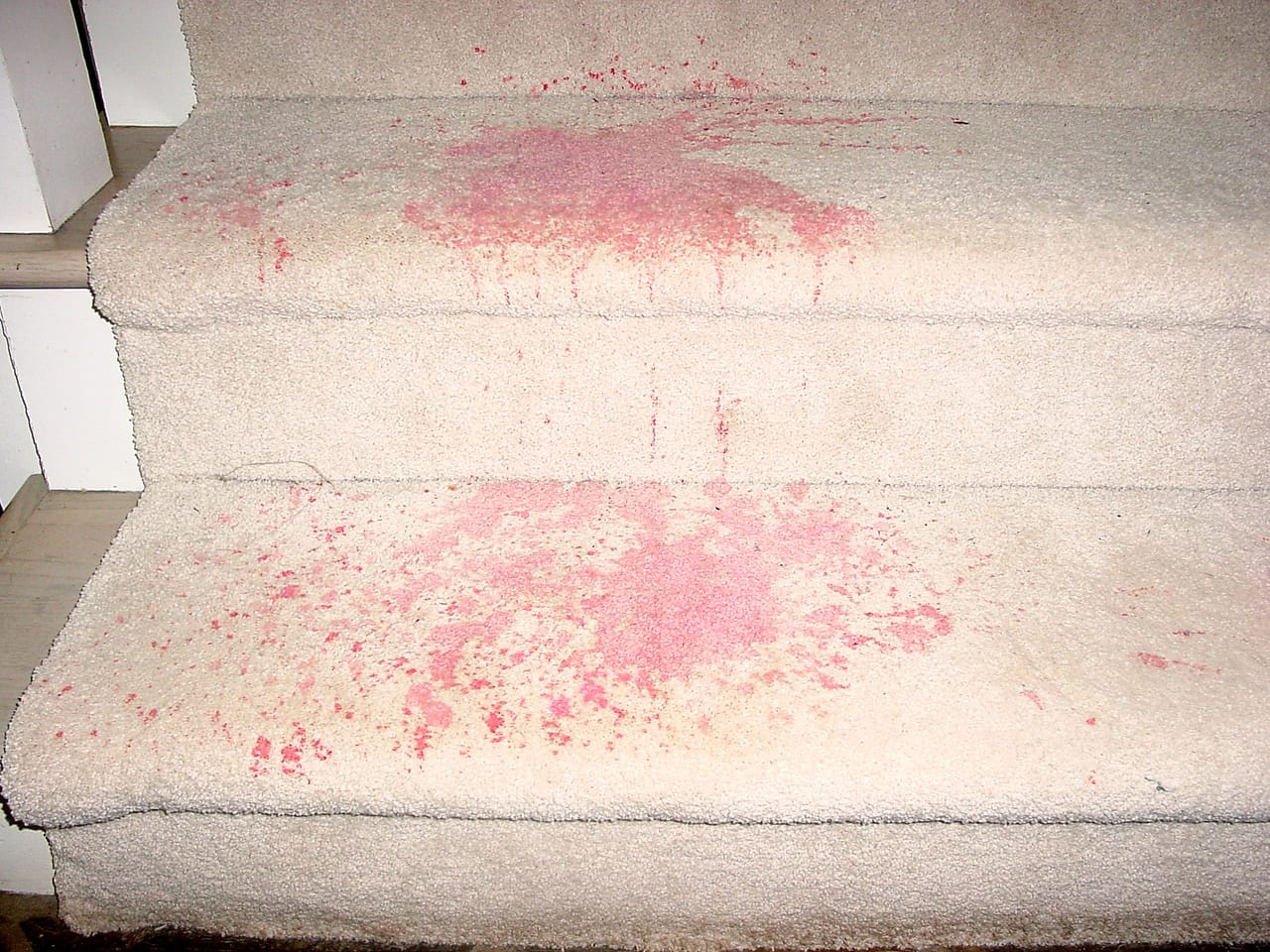 Pink spill on stairs before