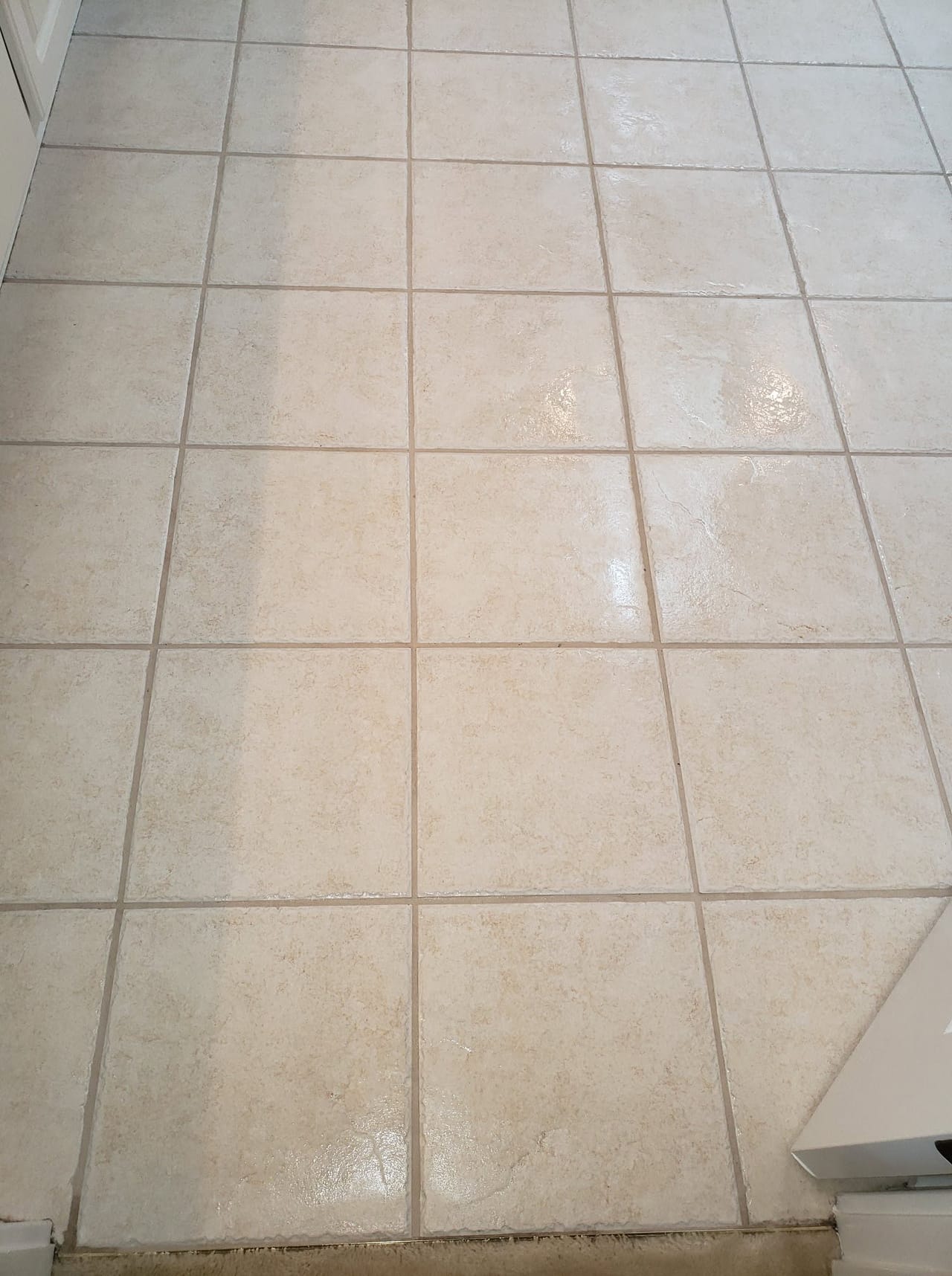 Dirty grout on white tile after