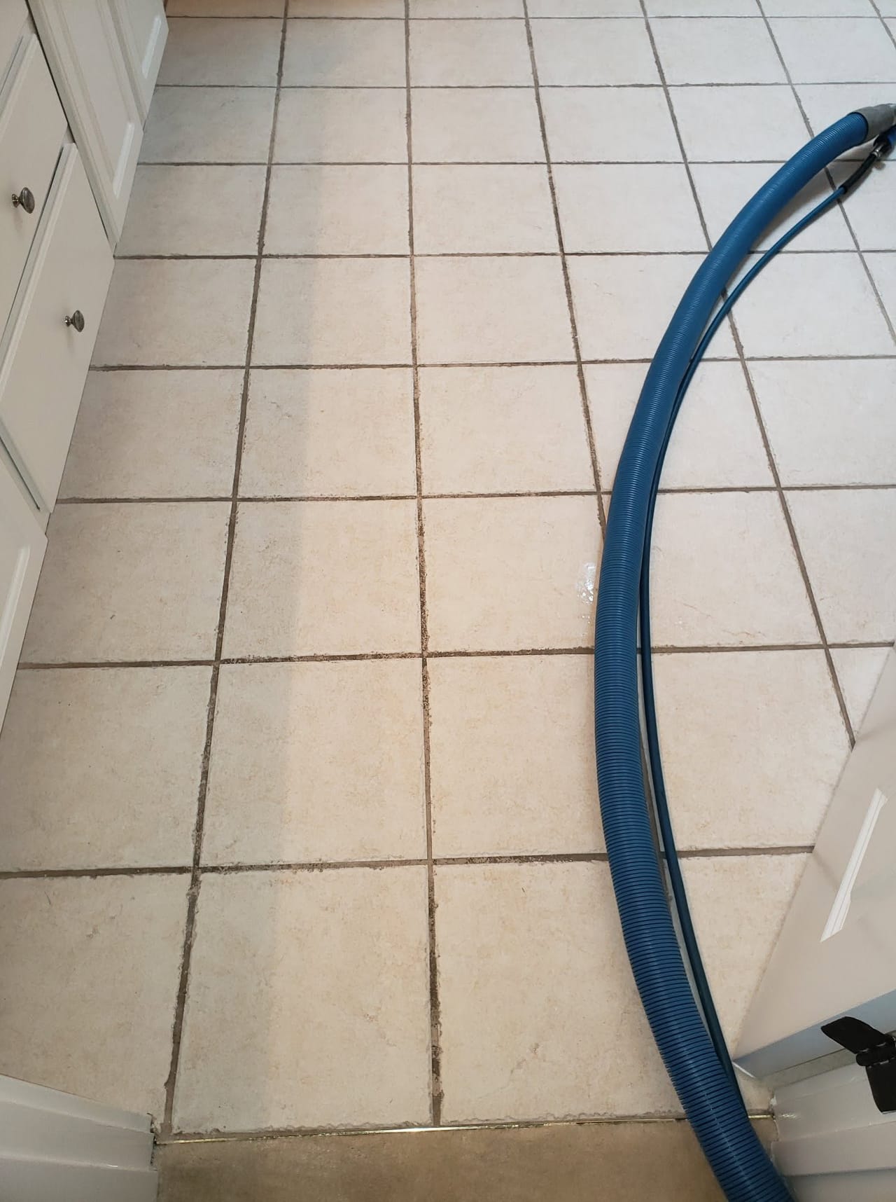 Dirty grout on white tile before
