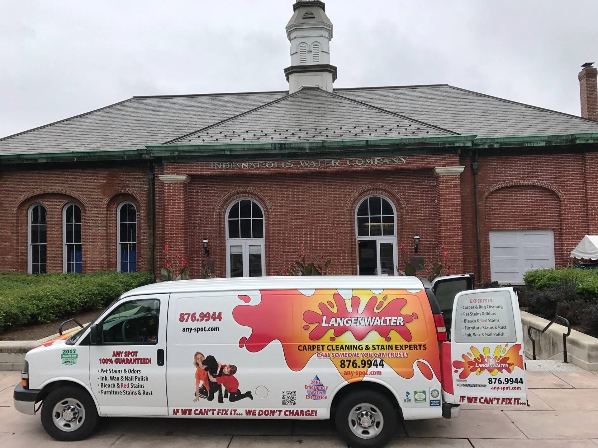 Langenwalter van parked outside the historic Indianapolis Water Company building